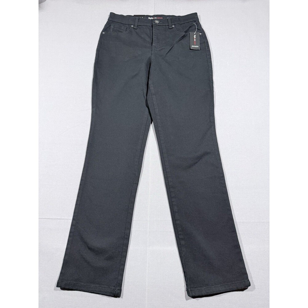 Style & Co High-rise Tummy Control Deep Black Wash Straight Leg Jeans Size 6 NWT
